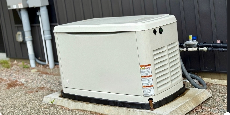 Permanent standby generator installed on a concrete pad